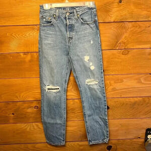 LEVIS PREMIUM Distressed 501 Womens W25 L30 denim lightwash jeans streetwear Y2K